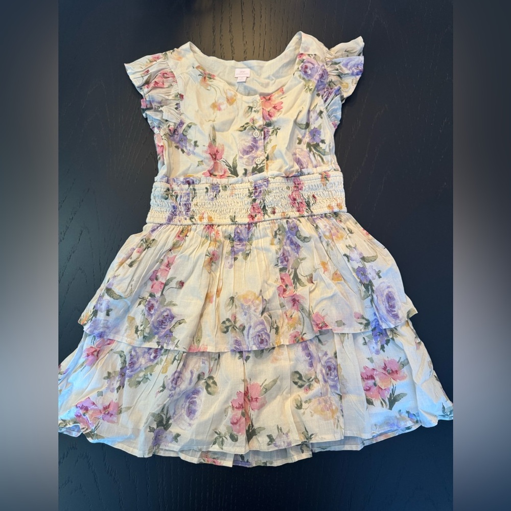 GAP x Love Shack Fancy Floral Tiered Smocked Dress - Cream, Pink & Purple